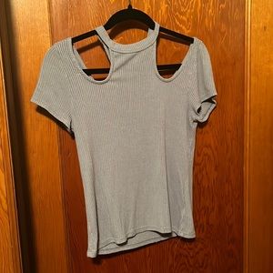 Large Ribbed Purple Cut Out Crop Top Urban Outfitters